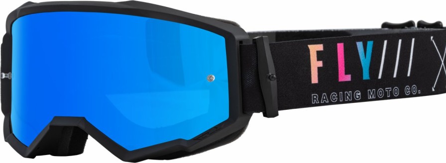 Moto FLY RACING Goggles | Fly Racing Zone S.E. Goggle W/ Sky Blue Mirror/Smoke Lens 37-51510 Black/Sunset